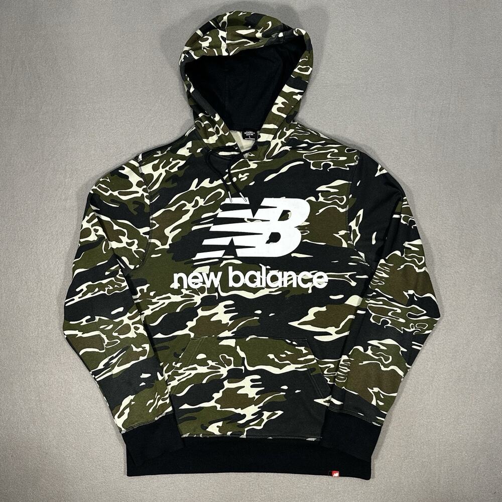 New Balance Camo Logo Pullover Hoodie Men’s Large Green Black Camouflage